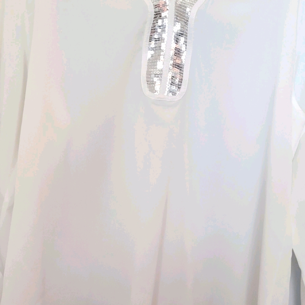 White  with sequin lined collar long sleeve shirt